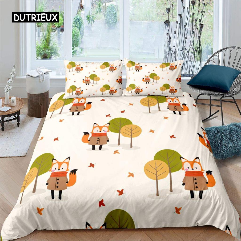 Комплект пододеяльников с лисой для девочек, комплект постельного белья с рисунком лисы, милый пододеяльник на тему животных для детей, подростков, King, полиэстер, пододеяльник