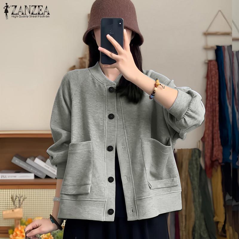 ZANZEA Women Casual Round Neck Long Sleeve Loose Thin Outwear