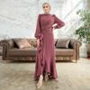 Women Evening Dress with Volan Skirt Embroidered Waist Hijab Clothing