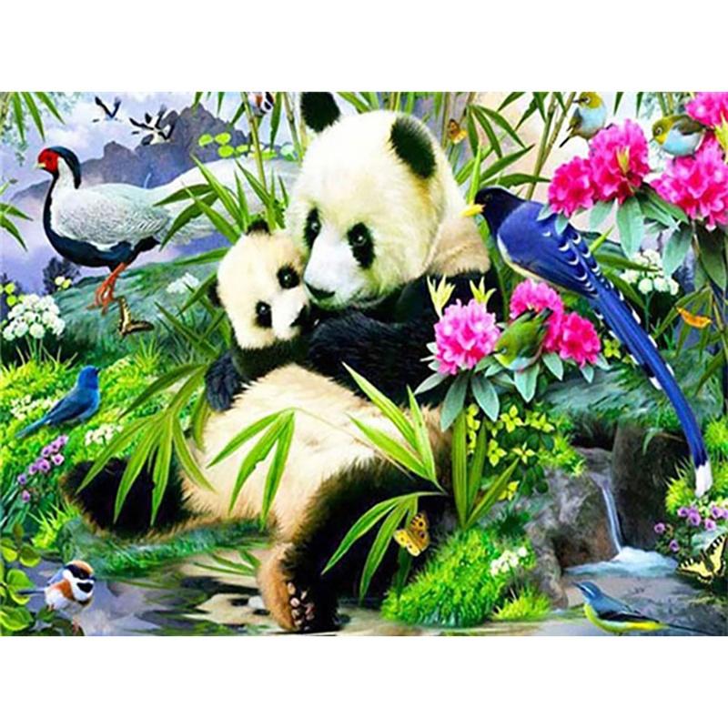 5D DIY Алмазная картина Панда Бамбуковый цветок Полная круглая Алмазная мозаика Животное Алмазная вышивка Комплект Стразы Домашнее украшение