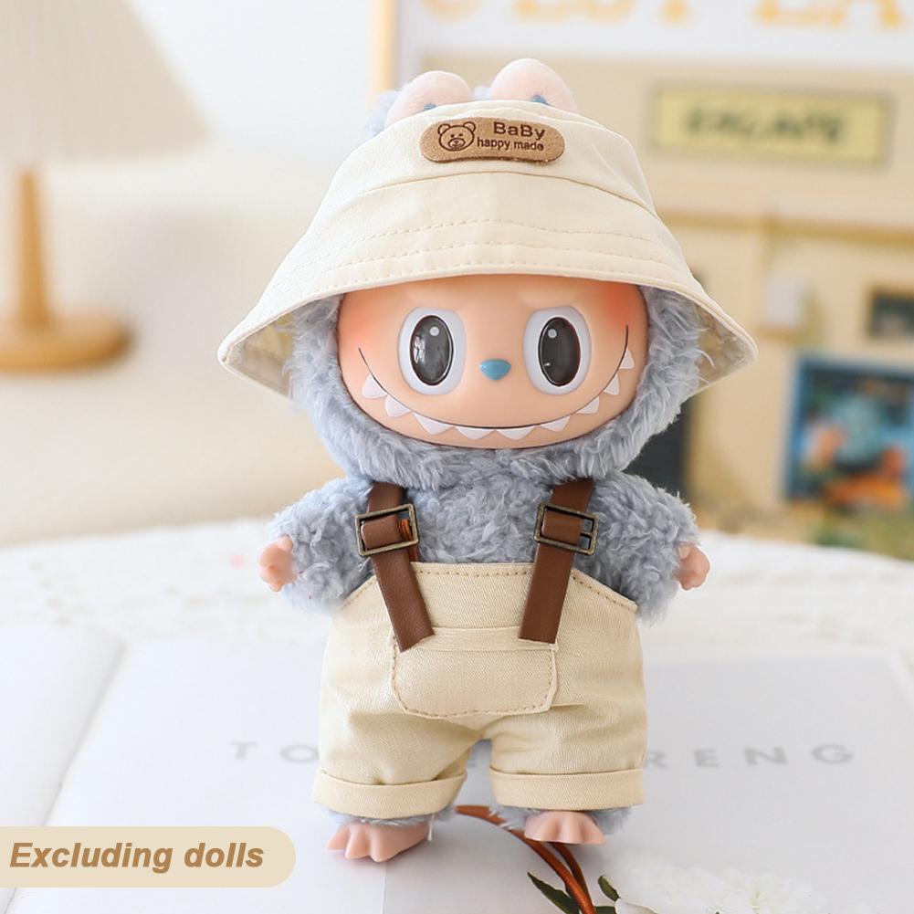 For 17cm Doll Clothes Fashion Bucket Hat Overalls Doll Clothes Color Match Hoodies Dolls Accessories Cute Decoration Little Clothes