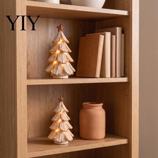 Indoor Christmas Light Decorations Vintage Lighted Tree Figurine, Glowing Tabletop Centerpiece with LED Winter Holiday Home Accents Light, Pine