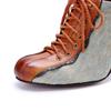 Johnature Fashionable Lace Up High Heels Retro Genuine Leather Patchwork Women's Shoes