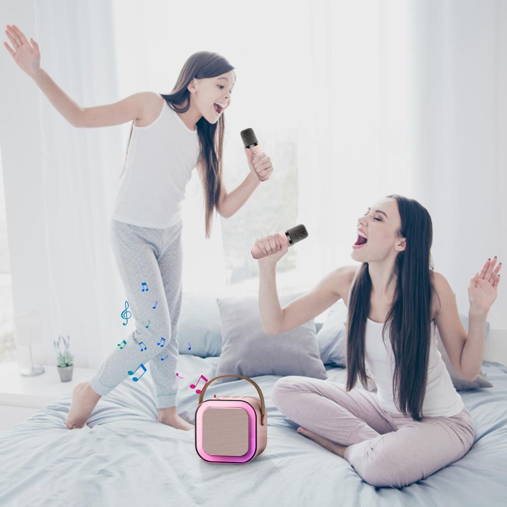 Караоке-машина для детей и взрослых, портативный Bluetooth-динамик с 2 беспроводными микрофонами, игрушки, подарки на Рождество, Хэллоуин, день рождения