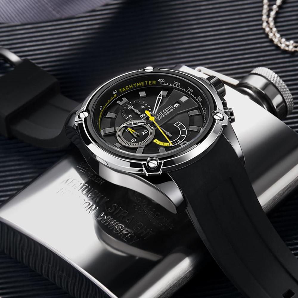 Megir Chronograph Men Sport Watch Male Silicone Automatic Date Quartz Watches Mens Luxury Brand Waterproof Relogio Masculino