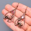 Fancy Pink Amethyst Stone Copper Electroformed Hook Drop Dangle Artisan Earrings V-48