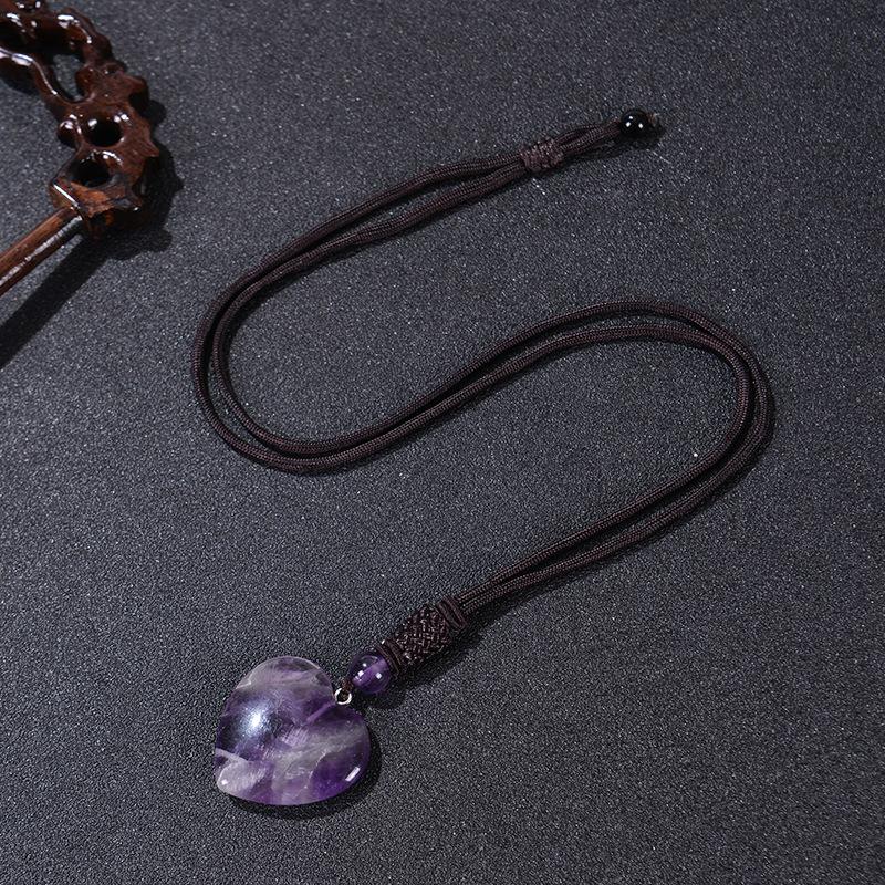 Heart shaped amethyst necklace, adjustable, peach heart natural stone pendant, crystal necklace, women's sweater chain