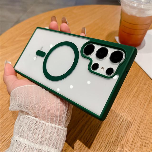For Samsung Galaxy S25 Ultra Luxury Magsafe Magnetic Matte Frame Transparent Phone Case For Samsung S22 S23 S24FE S25 Plus Cover