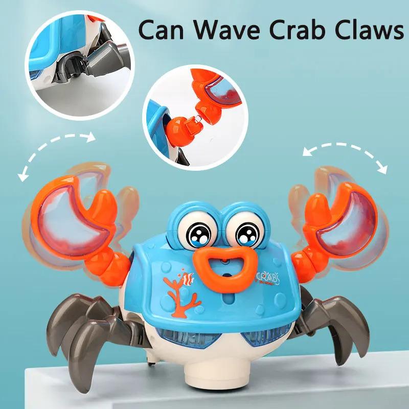 Электрическая всенаправленная мультяшная ползающая игрушка-краб для малышей со светодиодной подсветкой, музыкой, бионическими движениями, развивающий забавный подарок