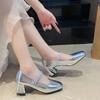 Модные туфли Мэри Джейн, женские туфли 2024 года, весна-осень-зима, толстые каблуки, высокие каблуки, квадратная головка, стиль феи, корейские универсальные туфли на плоской подошве