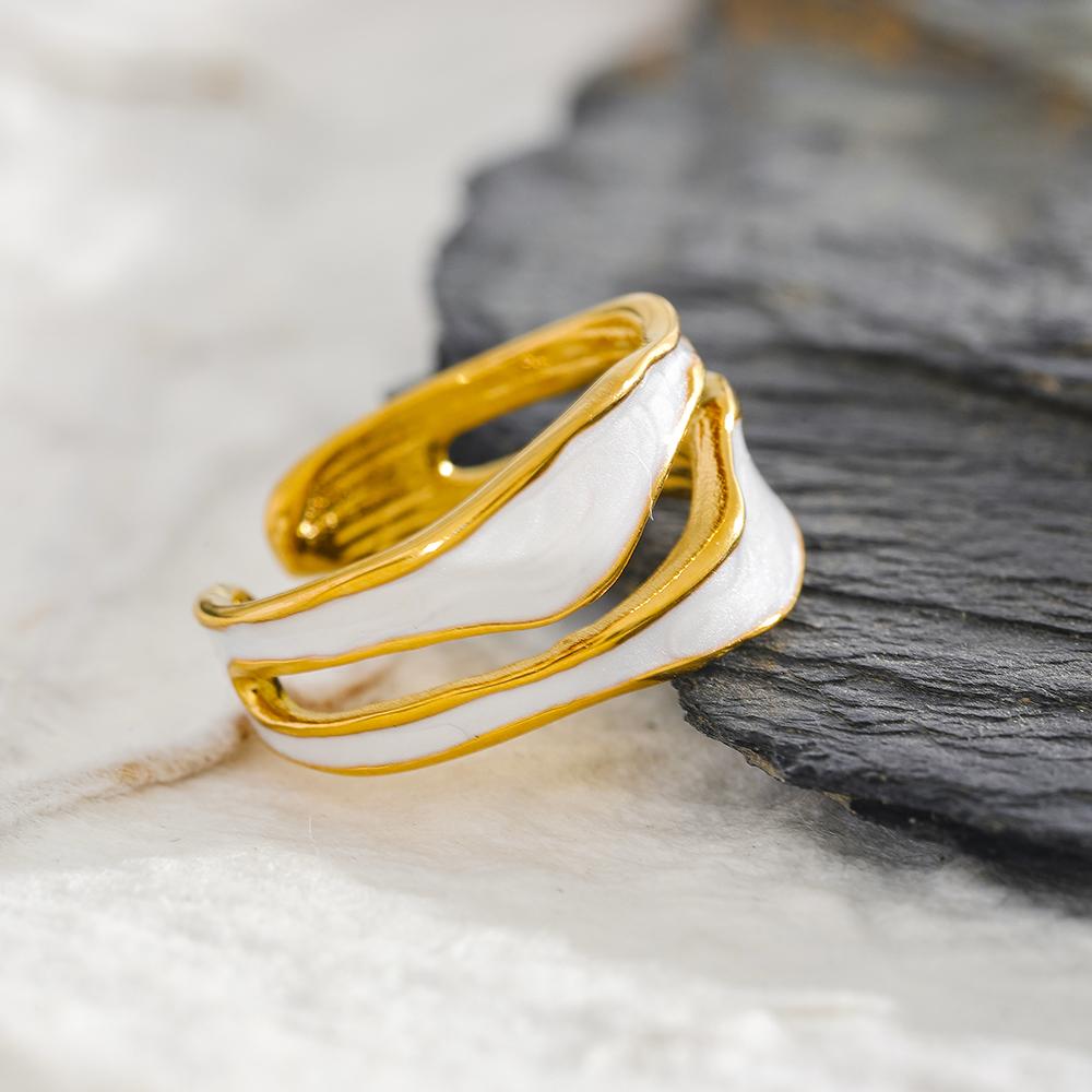 Eetit Fashion White Enamel Creative Irregular 316 Stainless Steel Open Ring Waterproof Women Jewelry Stylish Charm Bijoux New