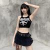 Готические трикотажные черные топы на бретелях в стиле панк в стиле гранж, женские укороченные топы в стиле Харадзюку, обтягивающие уличные топы без рукавов