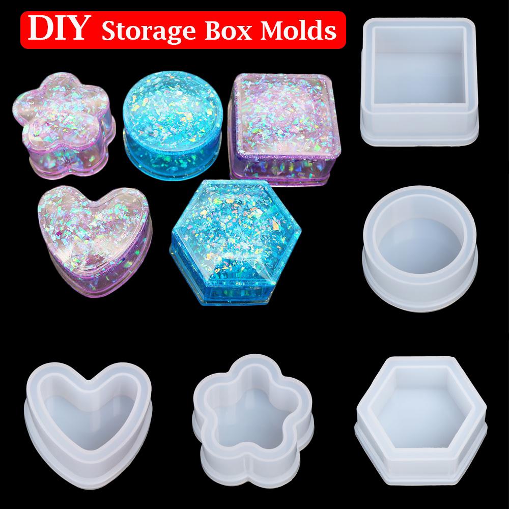 Hexagon Round Hand Made Tools Epoxy Resin Crystal Glue Storage Box Molds Silicone Casting Mould