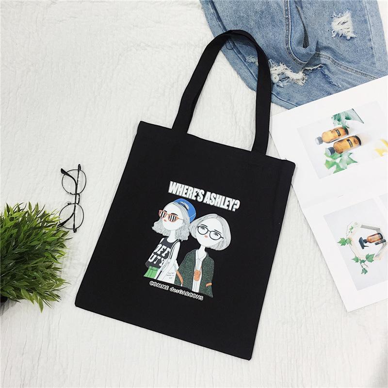 Cartoon Canvas Bag Women's Shoulder New Student Literary Printed Cloth Bag Handbag Simple Large-capacity Shopping Bag