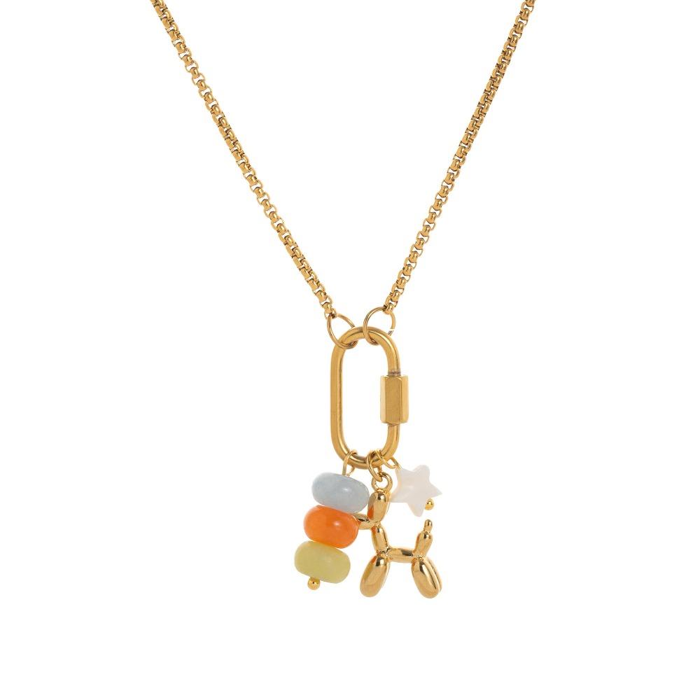 Stainless Steel Heart Beaded Necklace Crystal Flower Pendant Necklace  Vacation