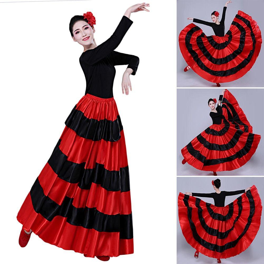 Big Swing Belly Dance Costumes Satin Paso Doble Dance Dress Spanish Flamenco Skirt for Women