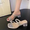 High-heeled Sandals French Sandals Summer Outer Wear Slippers Versatile Fashion Flash Diamond Popular Cool Slippers Women 2025 New