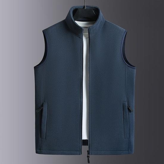 Polar Fleece Vest Coat Stand Collar Sleeveless Waistcoat with Velvet Inner Layer Zipper