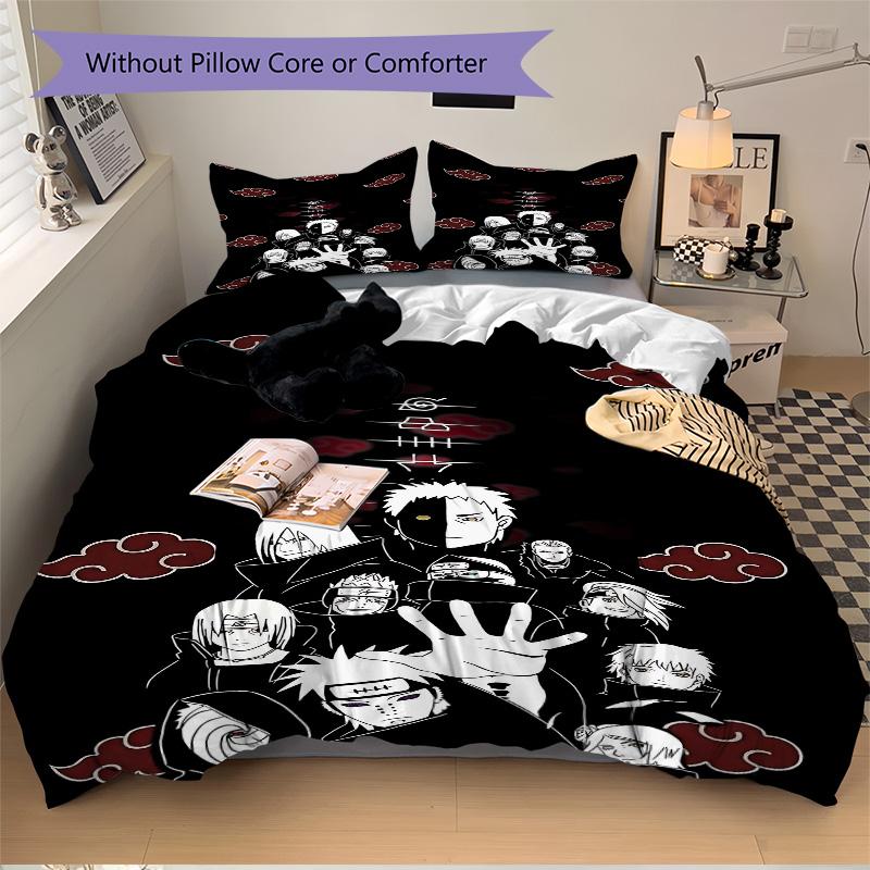 Naruto Akatsuki Symbols Print 3Pcs Bedding Setduvet Cover With 2 Bedropillowcase Home Birthday Gift
