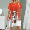 Women Casual Dress Summer Snowman Print Dresses For Women O-neck Short Sleeve Dress Plus Size