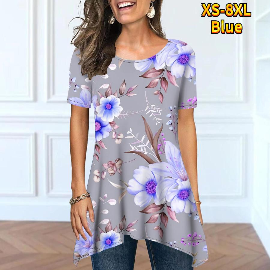 Летняя женская модная и удобная уличная одежда. Базовая повседневная одежда с короткими рукавами и круглым вырезом под открытым свободным топом XS-8XL.