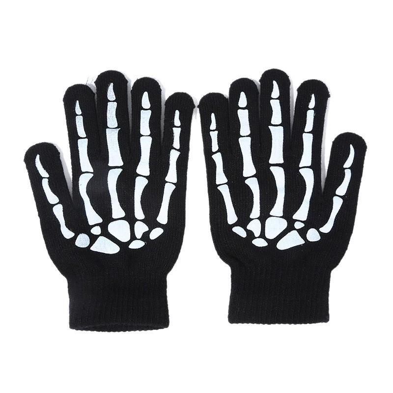 Светящиеся в темноте вязаные перчатки-скелеты для Хэллоуина и велоспорта на открытом воздухе