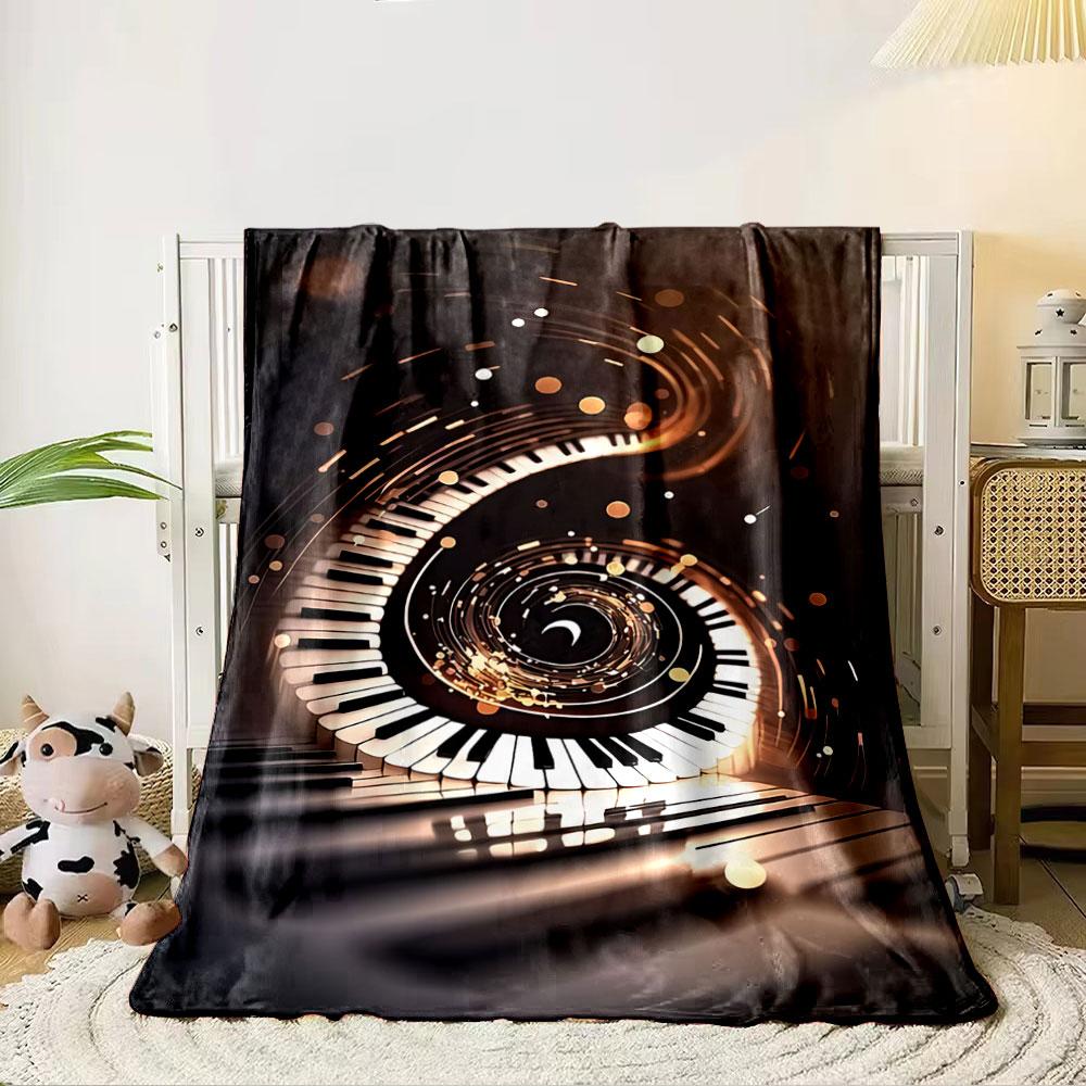 Spiraling piano keys surrounded by glowing light trails and dots. for all seasons blanket lunch break throw gift
