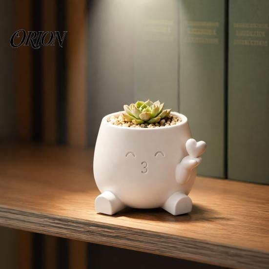 Керамический вид Матовый Белый Горшок Милый Горшок для Суккулентов, 3D Печатный Горшок для Растений с Рукой, Держащей Сердце, Водопроницаемый Цветочный Маленький Смола для