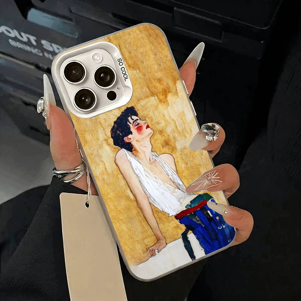 E-Egon S-Schiele Чехол для телефона для iPhone 17,16,15,14,13,12,11 Plus,Pro Max,XS,бело-серебристый чехол для телефона