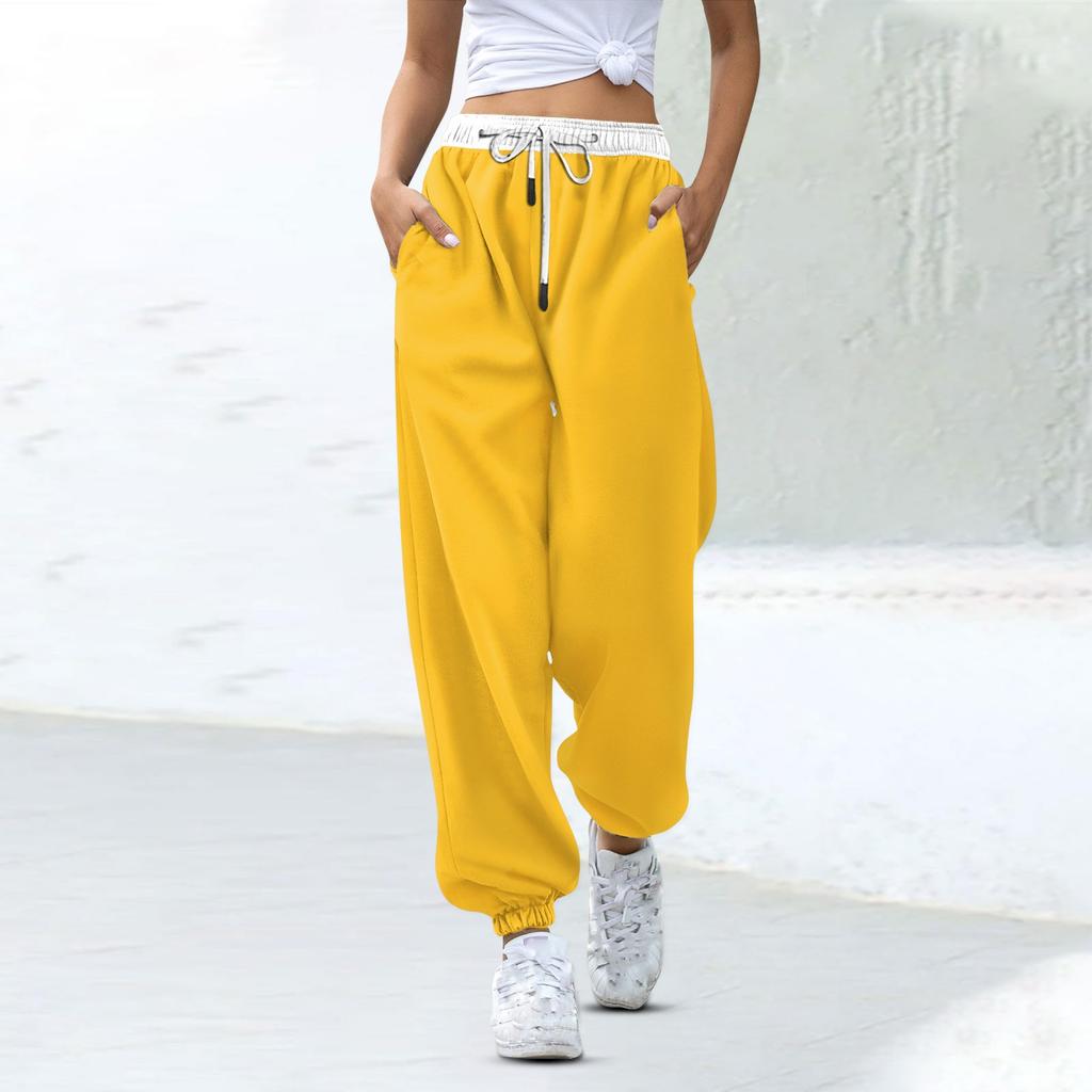 Women's Fashion Sports Color Matching Drawstring Pocket Casual Sweatpants