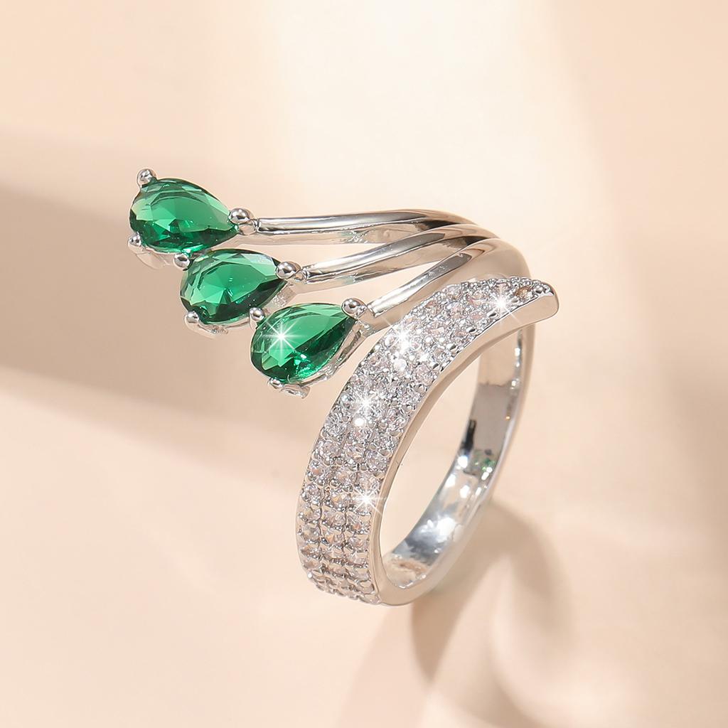 Милое женское кольцо с зеленым цирконием и каплей воды, регулируемое, винтажное золотого цвета, открытое, свадебное украшение для женщин