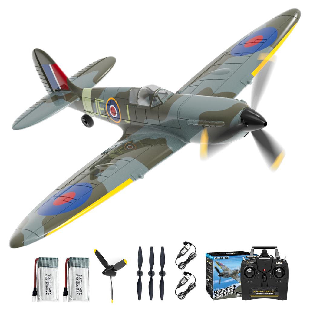 VOLANTEXRC Spitfire RC Plane - 4CH with Gyro, 3 Modes, 2 Batteries, 656ft Range, Ready to Fly for Beginners & Adults