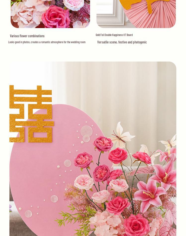 Pink Wedding Floral Art Double Happiness Ornament for Bedroom and Living Room Decor Set