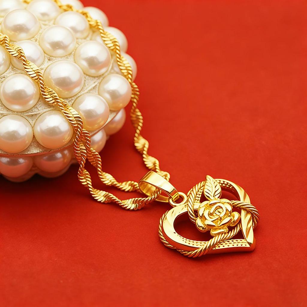 Rose Love Gold Pendant Necklace for Women, Rose Heart Love Pendant Choker Chain, Korean Simple Vintage Accessories