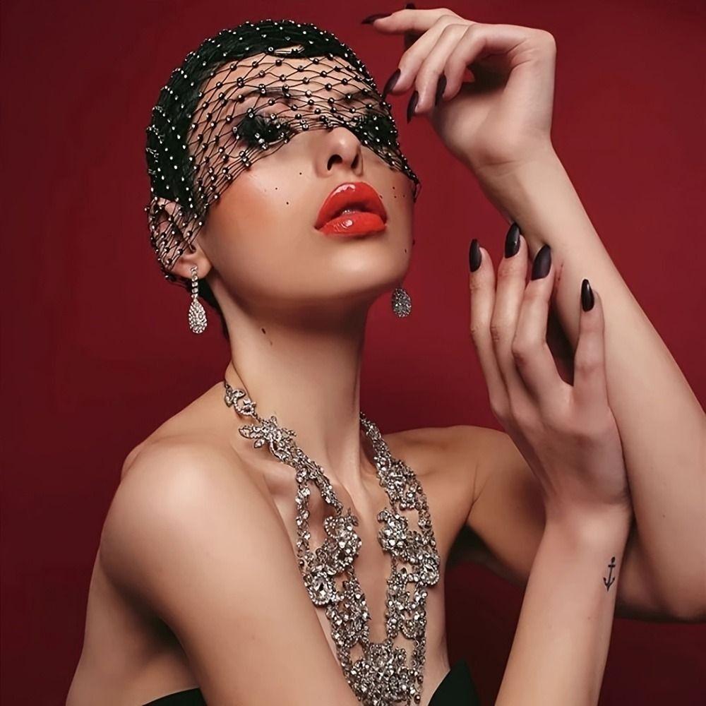 Эластичная маска для лица со стразами, ажурная шапочка, сетка для волос, косплей-мероприятия