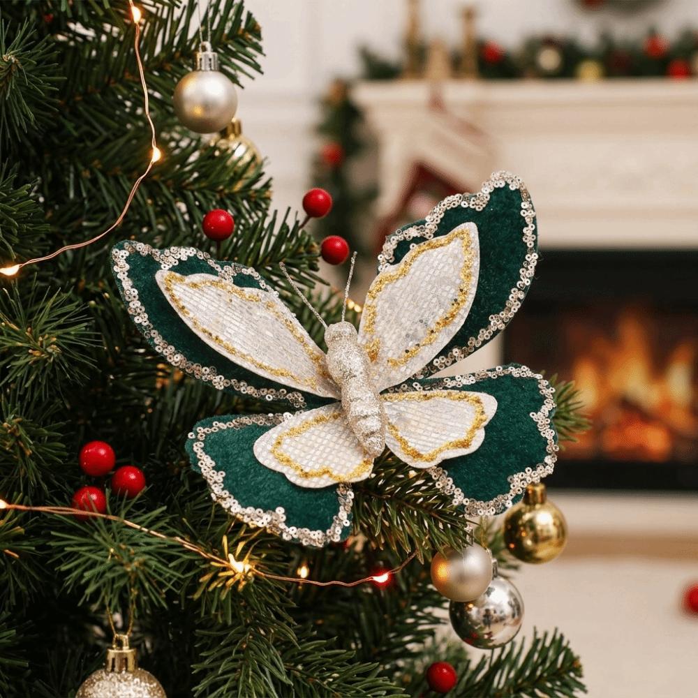 Hand-Painted DIY Butterfly Hanging Decor 3D Glitter Christmas Tree Decoration Party
