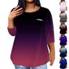 Women's Fashionable Casual Three Quarter Sleeve Printed Round Neck Pullover 4/3 Sleeve Top