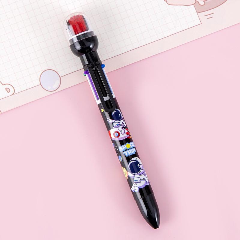1 Piece Cute Ballpoint Pen Press Cartoon Space Belt Seal Multicolor 6 In 1 Colors Stationery School Office Supplies