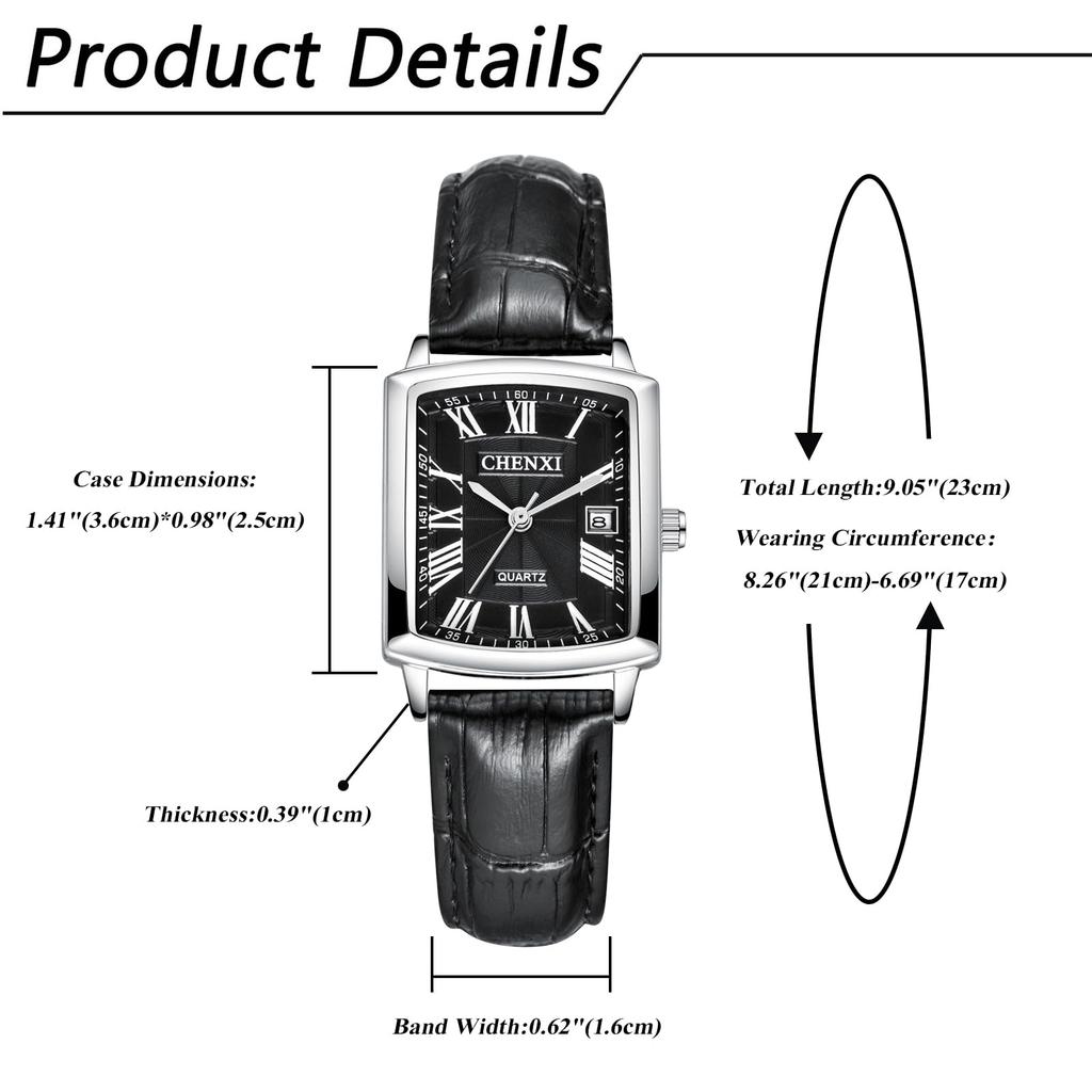 Часы с ремешком из натуральной кожи, календарь, аналоговые, водонепроницаемые, старинные, римские, стильные, парные часы, квадратные, кварцевые, черные, модные аксессуары
