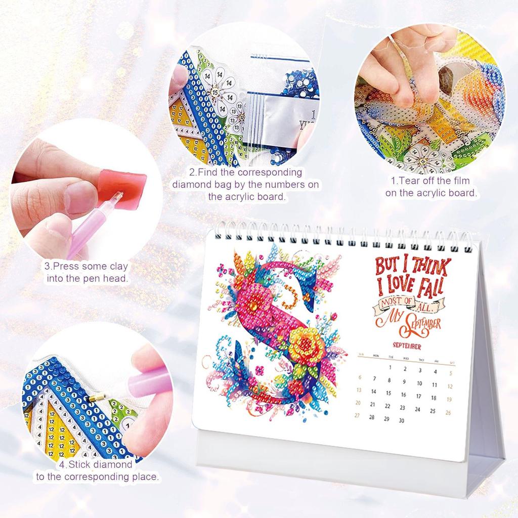 2026 DIY Diamond Painting 13-Page Desk Calendar with Cartoon Designs