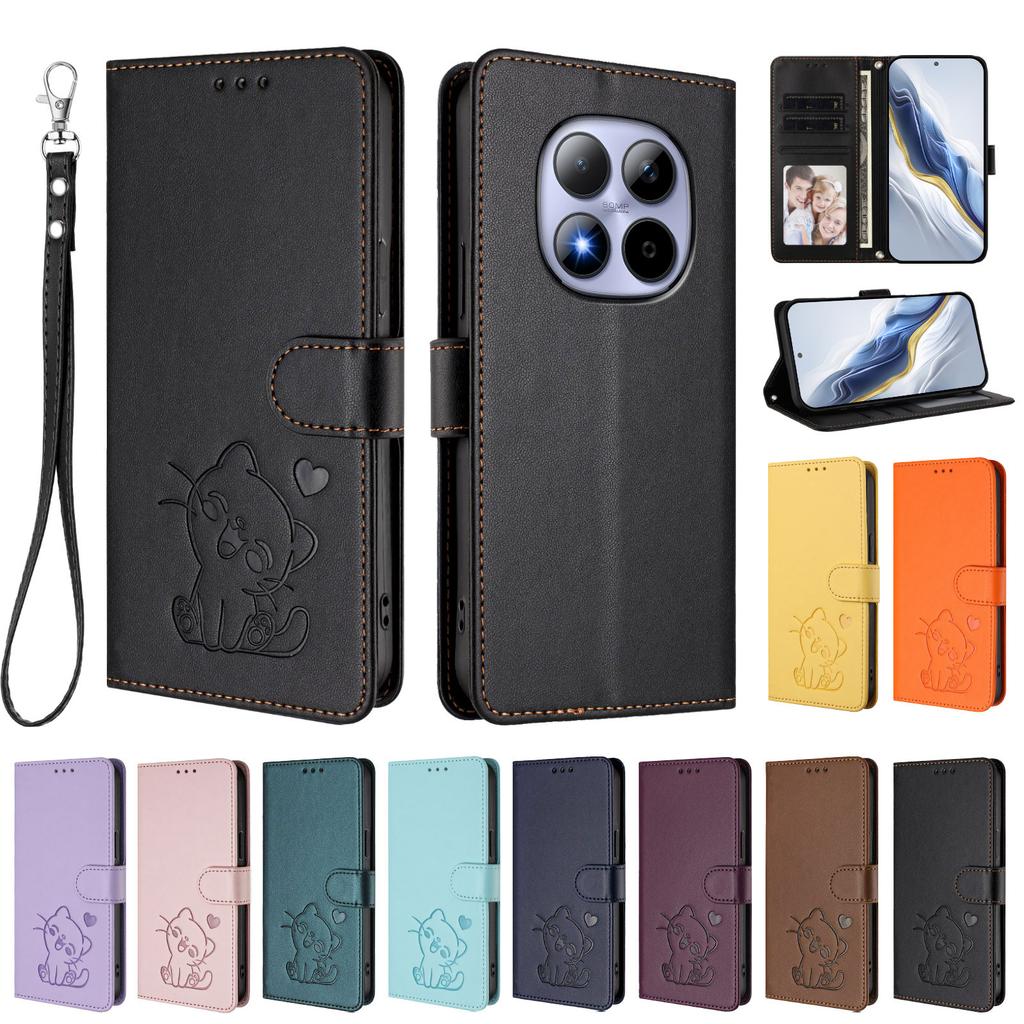 For Xiaomi Redmi Note 15 Pro 5G Wallet Case with Wrist Strap Love Cat Pattern Imprint Leather Phone Cover