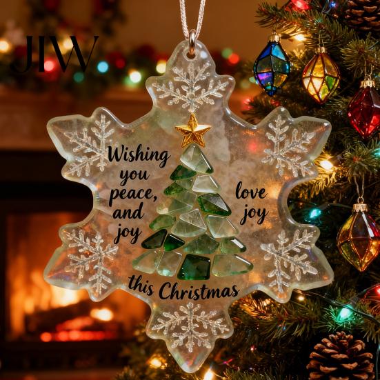 Festive Snowflake Decorations Snowflake-Shaped Sea Glass Christmas Tree Ornaments Coastal Inspired Winter Wonderland Seaglass Keepsake for Hanging