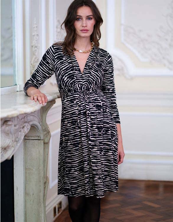 Casual Dress Knot Front Maternity Jersey Dress LORNA Sand [Serafin] Women's Beige/Black M(UK10)