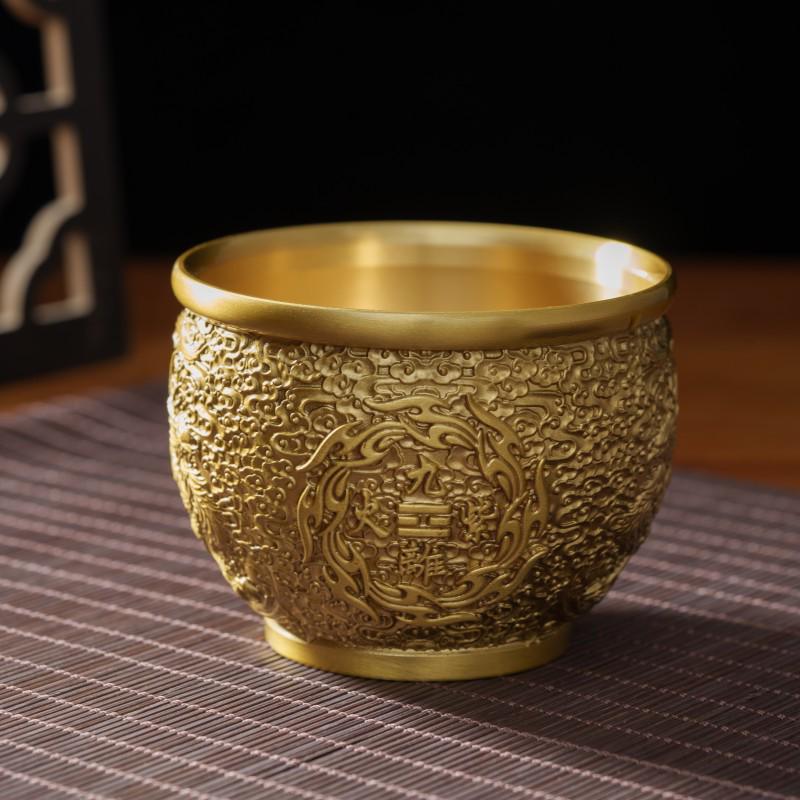 Chinese Brass Nine Purple Fire Jar with Rice and Cornucopia Relief Ornaments