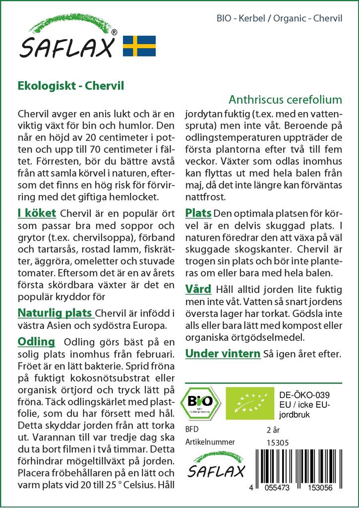 SAFLAX Garden in the Bag - Органический - Кервель - 800 семян - С субстратом в подходящем стоячем пакете - Anthriscus cerefolium