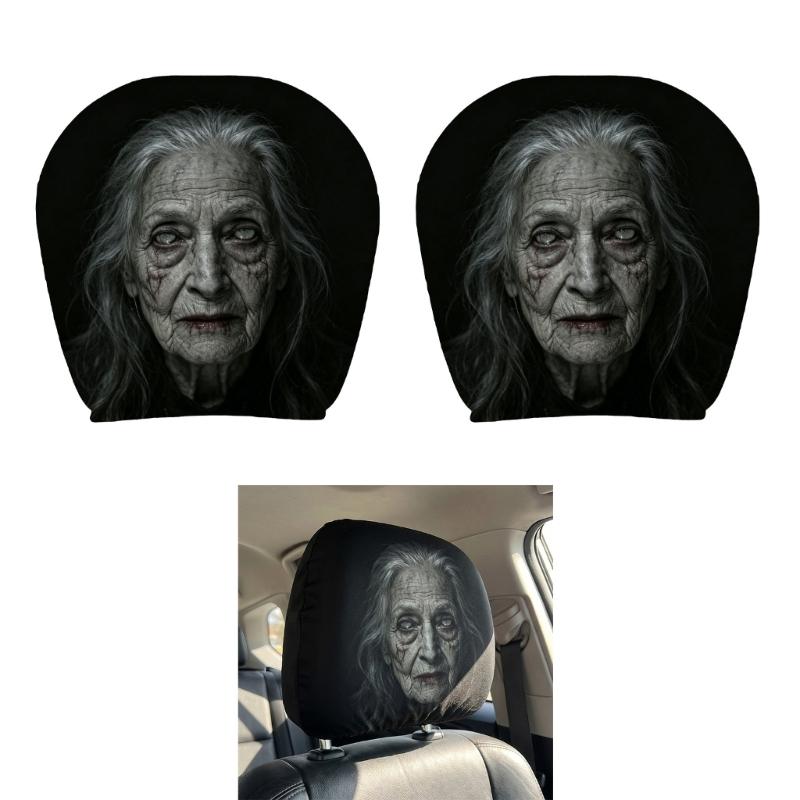 Prank Face Car Headrest Covers Unique Decors For Spooky Themed Interior Decors And Comfortable Neck Support