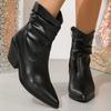 Зимние Новые Женские Ботинки-Складки с Острым Носком, Толстым Высоким Каблуком, Повседневные и Удобные Ботинки Средней Высоты Женские