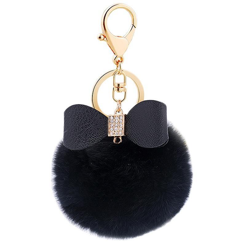 Rabbit Fur Pom-pom Key Chain Bag Charm Fluffy Puff Ball Bow Key Ring Car Pendant Fashion Decoration Accessories Supplies