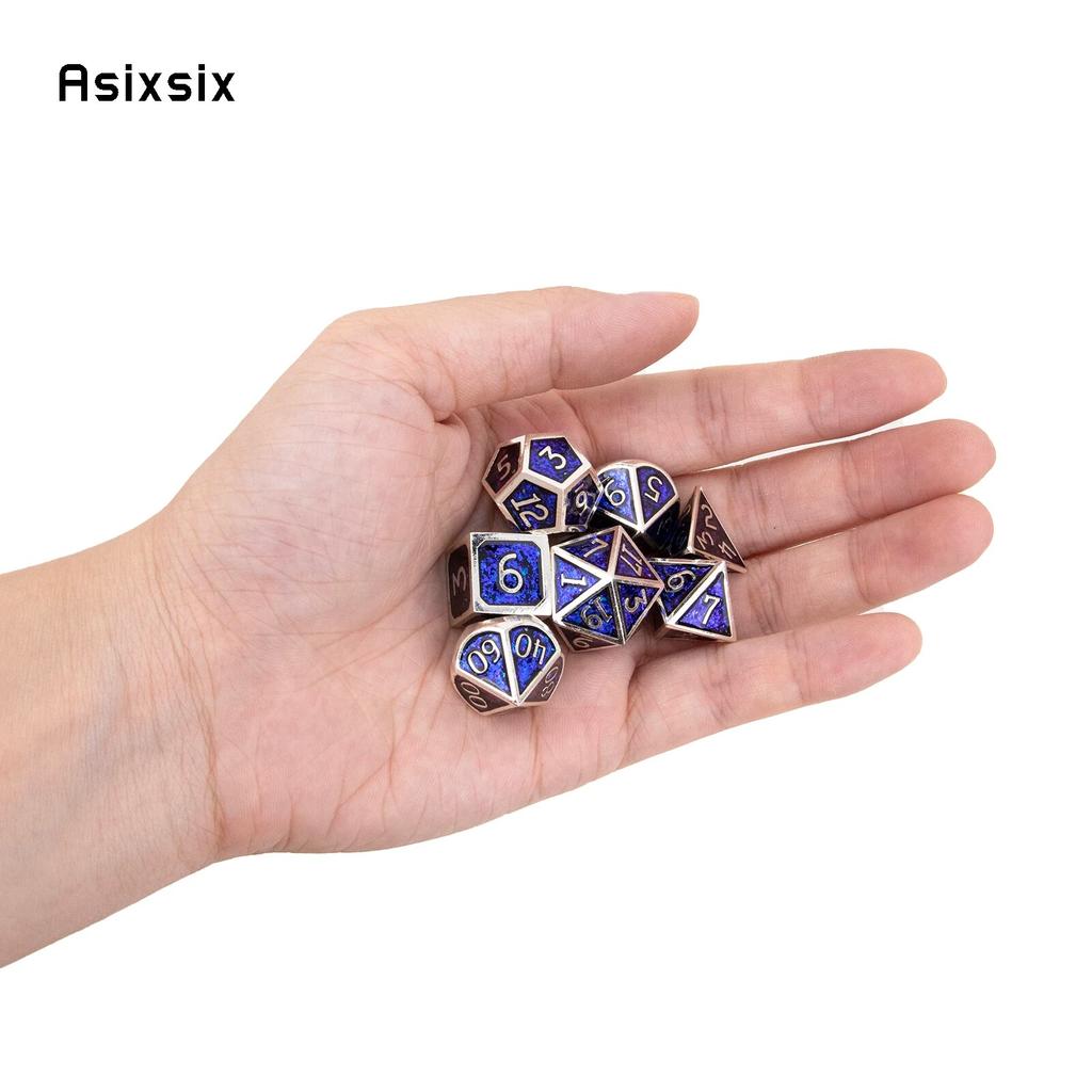 7 шт. серебристо-синие стандартные металлические кубики, набор цельнометаллических многогранных кубиков, подходящий для ролевой ролевой игры, настольной игры, карточной игры