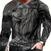 Men's Portrait Lion Print Long Sleeve Autumn T Shirt Pullover Comfortable Fit Street Casual Shirt Bottom Top Plus Size